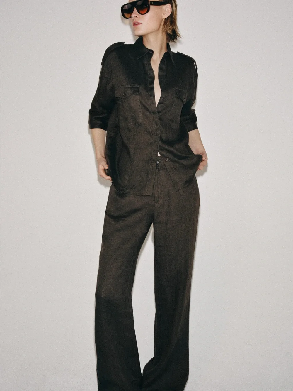 NWT Zara Relaxed Linen shirt Brown